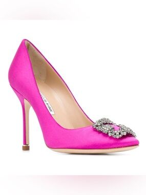 Manolo Blahnik Hangisi 105 Silk Pumps in Fuchsia